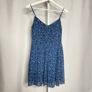Hollister Navy Blue Floral Pleated Mini Dress — S